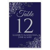 Zilver op Navy Blue Elegant Filigraan Bruiloft Kaart (Achterkant)