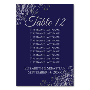 Zilver op Navy Blue Elegant Wedding Zitkaarten Kaart