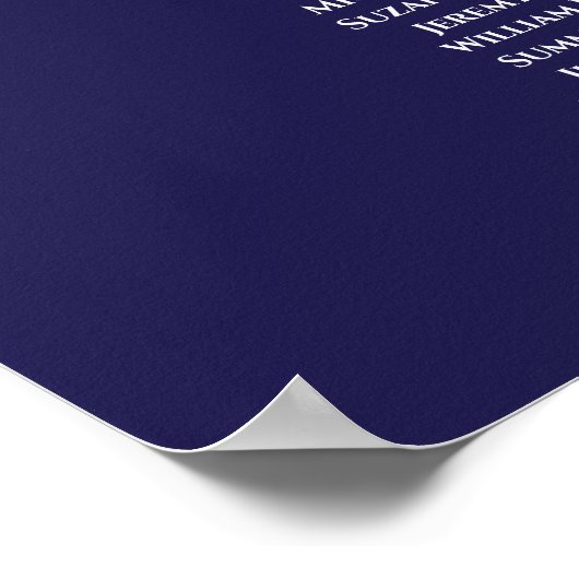 Zilver op Navy Chic 7 Tafel Trouw Stoelenplattegro Poster (Hoek)