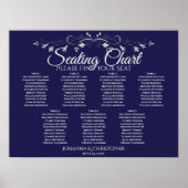 Zilver op Navy Chic 7 Tafel Trouw Stoelenplattegro Poster (Voorkant)