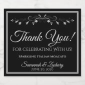 Zilver op Zwarte Bruiloft Mousserende Wijnfles dan Sparkling Wijnetiket (Enkel label)