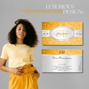 Zilver Oranje Glitter Sparkle Diamonds Initialen Visitekaartje