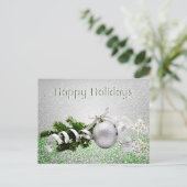 Zilver Ornament Wit Lint Kerst Briefkaart (Staand voorkant)