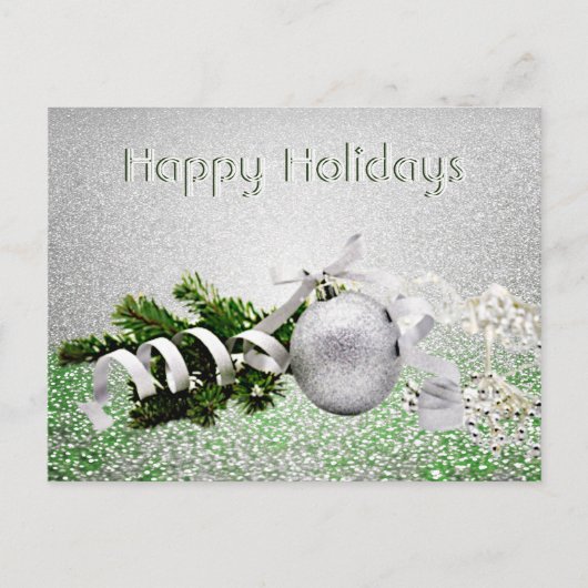 Zilver Ornament Wit Lint Kerst Briefkaart (Voorkant)