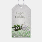 Zilver Ornament Wit Lint Kerst Cadeaulabel (Voorkant)