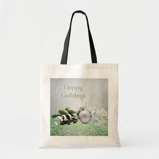 Zilver Ornament Wit Lint Kerst Canvas tas (Voorkant)