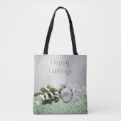 Zilver Ornament Wit Lint Kerst Canvas tas (Voorkant)