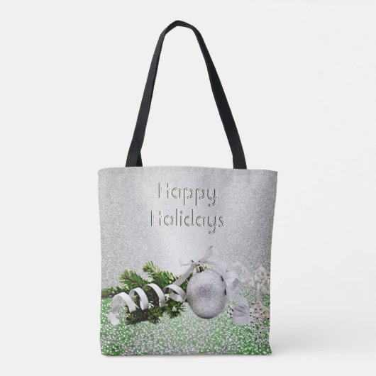 Zilver Ornament Wit Lint Kerst Canvas tas (Achterkant)