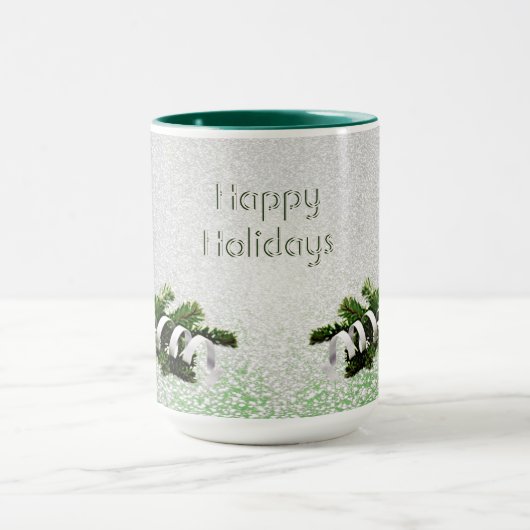 Zilver Ornament Wit Lint Kerst Mok (Midden)