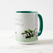 Zilver Ornament Wit Lint Kerst Mok (Voorkant rechts)