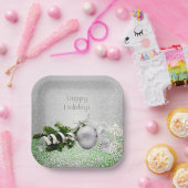 Zilver Ornament Wit Lint Kerst Papier Bord (Feest)