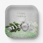 Zilver Ornament Wit Lint Kerst Papier Bord (Voorkant)