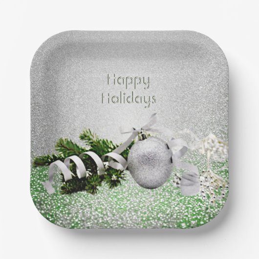 Zilver Ornament Wit Lint Kerst Papier Bord (Voorkant)