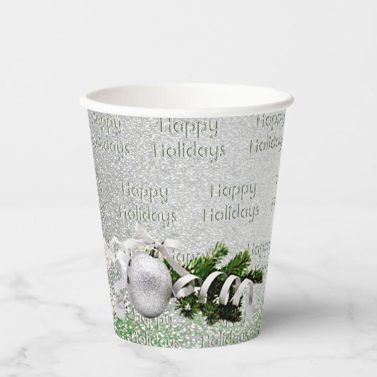 Zilver Ornament Wit Lint Kerst Papier Cups Papieren Bekers (Voorkant)