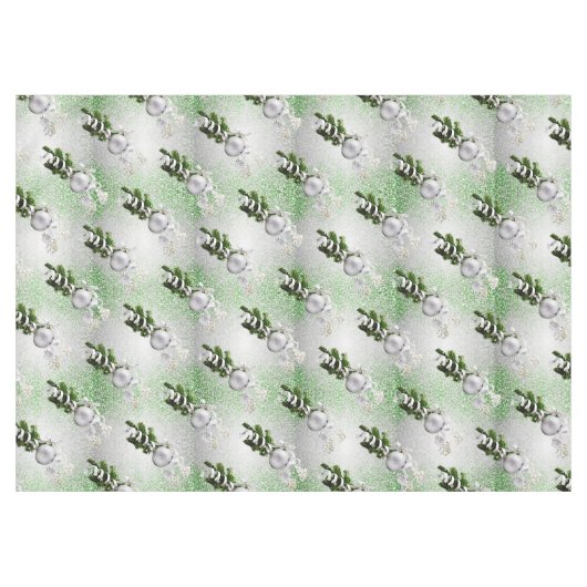 Zilver Ornament Wit Lint Kerst Tafelkleed (Voorkant (Horizontaal))