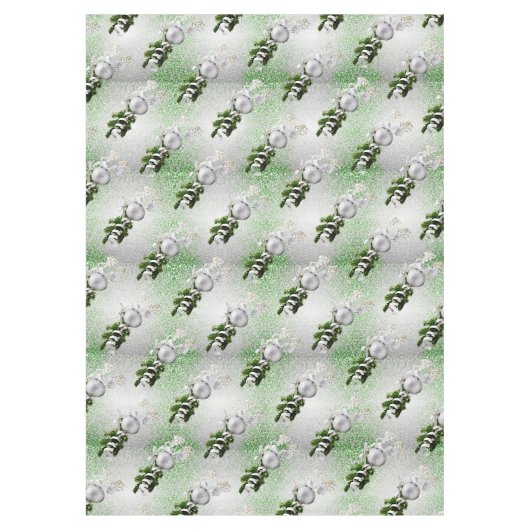 Zilver Ornament Wit Lint Kerst Tafelkleed (Voorkant)