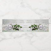 Zilver Ornament Wit Lint Kerst Waterfles Etiket (Enkel label)