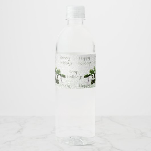 Zilver Ornament Wit Lint Kerst Waterfles Etiket (Voorkant)