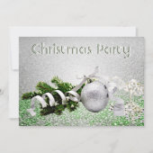 Zilver Ornament Wit Lint Kerstfeest Kaart (Voorkant)