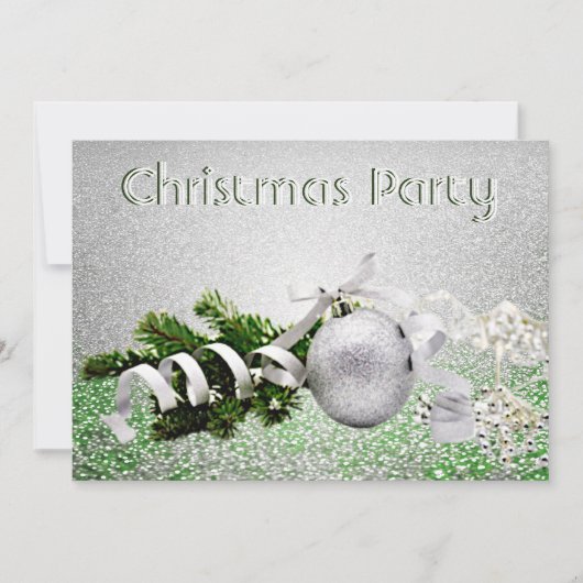 Zilver Ornament Wit Lint Kerstfeest Kaart (Voorkant)