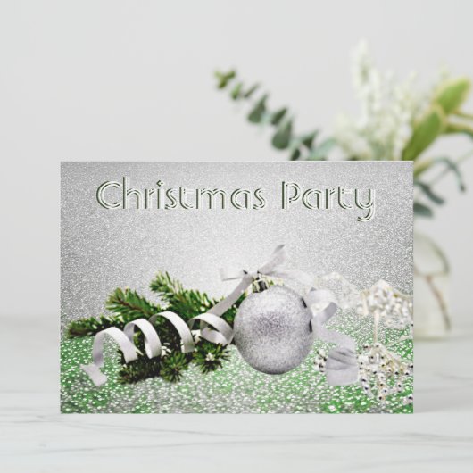 Zilver Ornament Wit Lint Kerstfeest Kaart (Staand voorkant)