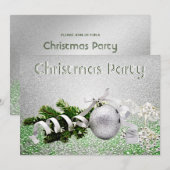 Zilver Ornament Wit Lint Kerstfeest Kaart (Voorkant / Achterkant)