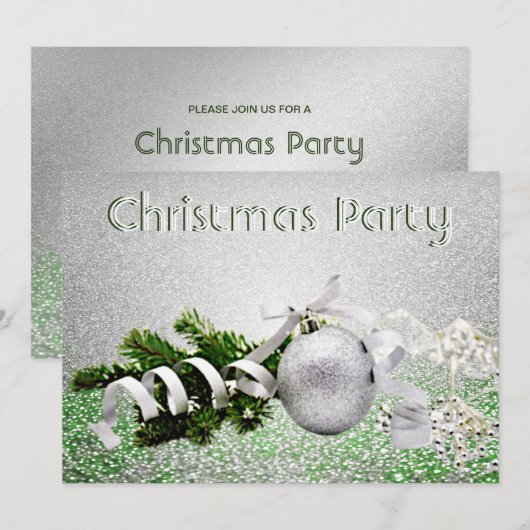 Zilver Ornament Wit Lint Kerstfeest Kaart (Voorkant / Achterkant)