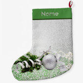 Zilver Ornament Wit Lint Kerstkous Grote Kerstsok (Achterkant)