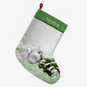 Zilver Ornament Wit Lint Kerstkous Grote Kerstsok (Voorkant (Hangend))