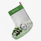 Zilver Ornament Wit Lint Kerstkous Grote Kerstsok (Achterkant (Hangend))