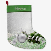 Zilver Ornament Wit Lint Kerstkous Grote Kerstsok (Voorkant)