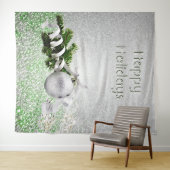 Zilver Ornament Wit Lint Kerstmis Achtergrond Wandkleed (In Situ (horizontaal))