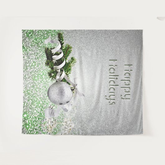 Zilver Ornament Wit Lint Kerstmis Achtergrond Wandkleed (Voorkant (horizontaal))