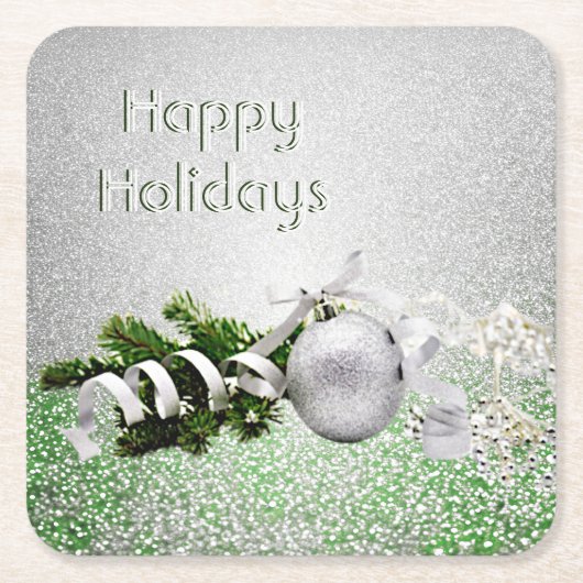 Zilver Ornament wit lint kerstpapier Kartonnen Onderzetters (Voorkant)