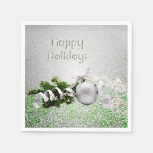 Zilver Ornament wit lint kerstpapier Servet (Voorkant)