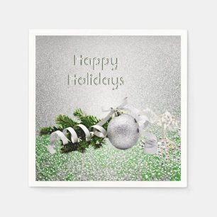 Zilver Ornament wit lint kerstpapier Servet