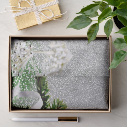 Zilver Ornament wit lint vakantieweefsel papier (Geschenk)