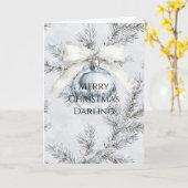 Zilver Ornament Witte Boog Kersttakken Kaart (Gele Bloem)