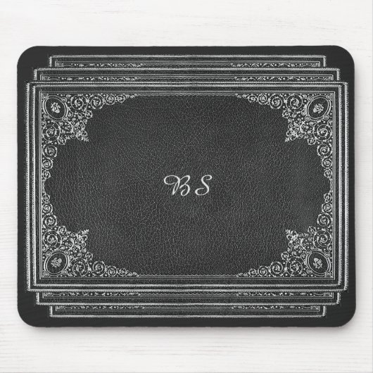 Zilver Ornamental op zwart met Initialen Muismat (Voorkant)