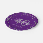 Zilver Paars 40e verjaardag Glitter Confetti Papieren Bordje (Gekanteld)