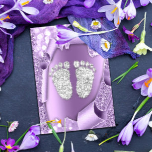Zilver Paars  Baby Shower Voeten Jongen Meisje 3d  Kaart