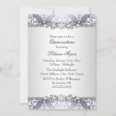 Zilver Paars Damask & Tiara Quinceanera Kaart (Achterkant)