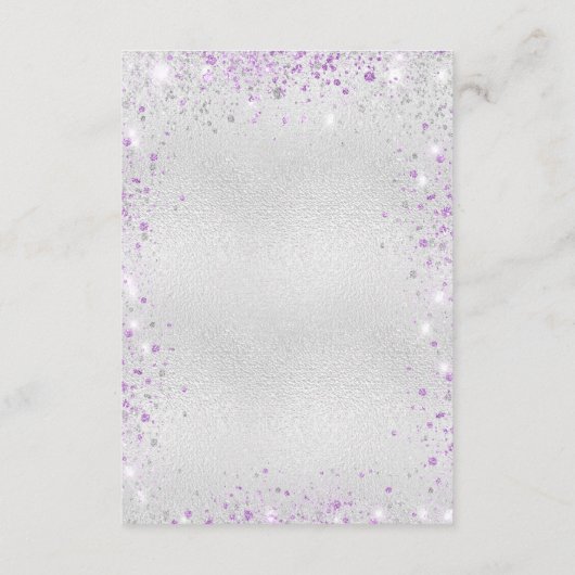 Zilver paars glitter trouwprogramma informatiekaartje (Achterkant)