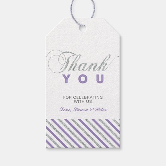 Zilver & Paars | Moderne feestelijk dank je tag Cadeaulabel (Voorkant)