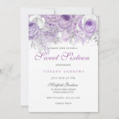 Zilver Paars Roos Glitter Gown Sweet 16 Invite Kaart (Achterkant)
