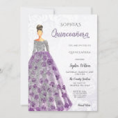 Zilver Paars Sparkle Dress Quinceanera Kaart (Voorkant)