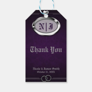 Zilver & Paars Vintage Gotische Halloween Bruiloft Cadeaulabel