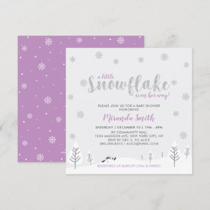 Zilver & Paars Winter Wonderland Meisje Baby Showe Kaart