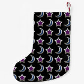 Zilver Paarse Blauwe sterren en Moons Pattern Blac Kleine Kerstsok (Achterkant)