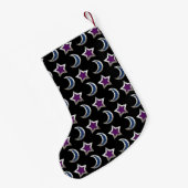 Zilver Paarse Blauwe sterren en Moons Pattern Blac Kleine Kerstsok (Achterkant (Hangend))
